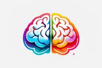 Colorful brain hemispheres illustration showing creative and logical thinking sides in vibrant gradient colors on white background, suitable for psychology and education.
