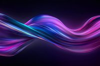 Flowing abstract waves in vibrant neon blue and purple colors creating dynamic curved lines against dark background, suitable for modern tech designs and backgrounds.