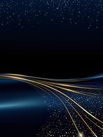 Glowing golden and blue light trails curve across dark space with scattered stars, creating dynamic motion and energy flow for luxury designs and backgrounds.