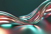Abstract flowing curves in metallic turquoise and rose gold colors create dynamic wave pattern against dark background, suitable for luxury design projects.