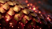 Shimmering golden dragon scales with magical red bokeh lights creating mystical fantasy atmosphere, close-up macro photography for fantasy art designs.