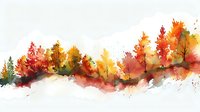 Vibrant autumn forest landscape in watercolor style with red, orange and yellow trees reflecting seasonal change, artistic nature illustration on white background.