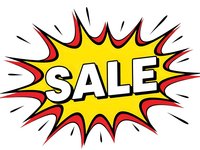Comic book style sale burst with yellow center and red outline on white background for promotional marketing materials and retail advertising.