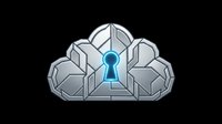 Metallic cloud storage icon with blue keyhole symbol, isolated on transparent background. Ready for web design, app interfaces, UI elements, t-shirt designs, and digital graphics.