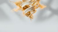 Coffee splash with milk swirl and powder explosion on white background for beverage advertising and culinary design projects.