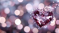 Pink crystal heart pendant with diamond accents against soft bokeh background creates romantic mood for Valentine's Day, wedding, or anniversary designs.