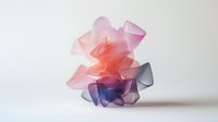 Ethereal abstract composition featuring delicate translucent shapes in pink, coral, and purple hues creating soft flowing forms against white background, isolated for creative projects.