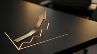 Golden arrow pointing upward on dark surface symbolizing business growth, success, and financial progress in corporate environment.
