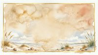 Serene desert landscape with sandy terrain, sparse vegetation, and cloudy sky in warm earth tones. Watercolor style artwork suitable for home decor, backgrounds, and design projects.