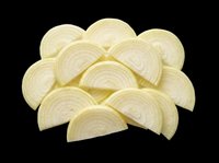 Sliced white onion halves pile isolated on transparent background, ready for food design, stickers, print on demand, T-shirts, and clipart use.