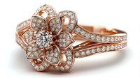 Rose gold flower ring with diamonds in elegant floral design for luxury jewelry collection and wedding engagement accessories.