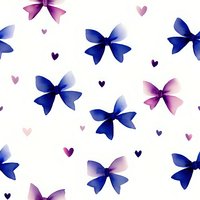 Seamless pattern with watercolor blue and purple bows and small hearts scattered on white background. Romantic design for fabric, wrapping paper and digital prints.