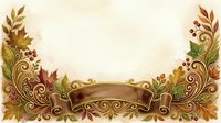 Autumn floral frame with golden scroll banner, fall leaves, berries, and ornate swirls on a cream background with copy space.