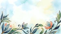 Watercolor floral border with elegant botanical leaves and blooms in soft teal, coral, and green tones on a light pastel background.