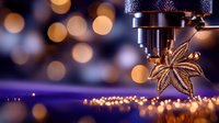 Metallic maple leaf pendant on jewelry making machine with bokeh lights background creates magical atmosphere for luxury craft production.