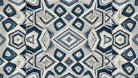 Seamless geometric pattern with blue and beige diamond shapes creating intricate tribal motifs. Tiles perfectly for wallpaper, textile and fabric design.
