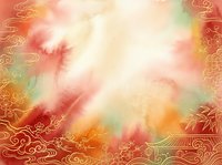 Soft watercolor wash in warm tones of red, gold, and cream with ornamental Asian-inspired borders, suitable for backgrounds, invitations, and design projects.