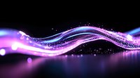 Glowing purple and blue waves with sparkles and light particles flowing on dark background create magical energy effect for abstract design projects.