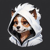 Stylized fox character wearing white hoodie on dark background, cartoon animal portrait with expressive brown eyes and friendly smile. Isolated artwork.