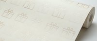 Minimalist gift box pattern on beige background, seamless wrapping paper design for holidays, birthdays and special occasions packaging.