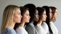 Diverse group of young women in profile view showing multicultural unity and sisterhood in modern portrait composition.