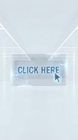 Futuristic glowing click here button with cursor in a white tech corridor, digital interface concept for web design and UI projects.