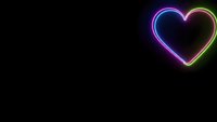 Glowing neon heart with pink and green gradient lights on black background for romantic designs and Valentine's Day decorations.