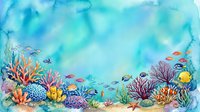 Underwater coral reef scene with tropical fish swimming among colorful corals and sea plants in turquoise ocean water for marine life designs.
