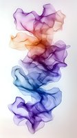 Flowing abstract smoke in purple, peach and blue colors creating ethereal fluid art composition on light background. For modern wall decor and creative projects.
