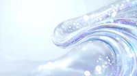Transparent gel serum with flowing liquid texture and sparkling particles, isolated on white background for cosmetic packaging, skincare product design, and beauty marketing materials.