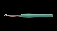 Crochet hook with soft green ergonomic handle isolated on transparent background, ready for crafting designs, t-shirt prints, clipart, and sublimation projects.