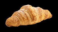 Golden flaky croissant isolated on transparent background, ready for bakery menus, food blogs, stickers, print on demand, and T-shirt design use.