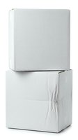 White cardboard boxes stacked on clean background for shipping, packaging and delivery services in e-commerce business operations.