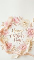Happy Mother's Day greeting card with soft pink peonies, cream roses and silk ribbons in watercolor style for holiday celebrations and gift designs.