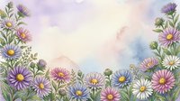 Watercolor aster flowers border with soft pastel sky background for greeting cards, wedding invitations and floral design projects.