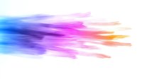 Vibrant watercolor brush strokes in blue, purple, pink and orange blend together creating dynamic motion effect on white background, suitable for creative design projects.
