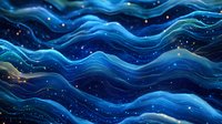 Magical ocean waves with glowing particles and sparkles in deep blue colors creating dreamy abstract background pattern for fantasy designs.