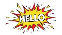 Comic book style hello speech bubble with explosive burst design on white background isolated for greeting cards and social media posts.