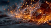 Glowing orange sparks and embers from fire against dark background, creating dramatic atmospheric effect for concepts of heat, danger, or transformation.