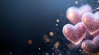 Glowing heart shapes made of sparkling pink and gold particles against dark background create romantic atmosphere for Valentine's Day designs and celebrations.