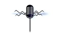 Vintage microphone with sound waves on white background for podcast, radio broadcasting, audio recording and music production projects.