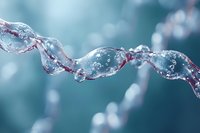 DNA double helix structure with molecular bonds in blue scientific background for genetics research and biotechnology applications.
