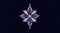 Mystical star-shaped flower mandala in pink and purple hues with crystal elements on dark background, isolated design for spiritual and decorative projects.