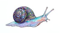 Colorful snail with ornate spiral shell and pastel body isolated on white background, ready for design projects, clipart, and merchandise applications.