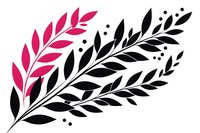 Elegant botanical branch with black leaves and one pink accent leaf creates graceful floral composition on white background, isolated design element for decoration.