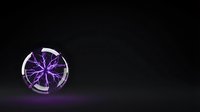 Glowing purple neon geometric circle with radiating lines on dark background, suitable for tech, gaming, and digital design projects.