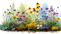 Watercolor wildflower meadow with colorful blooms including daisies and purple flowers on white background. Natural botanical garden illustration.