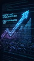 Futuristic holographic growth chart with glowing blue arrow showing upward trend and financial data visualization for business analytics and investment concepts.