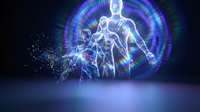Glowing human energy figures with particle effects and rainbow aura on dark background, representing spiritual awakening and digital transformation.
