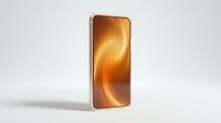 Smartphone with glowing golden amber liquid swirl display on white background, isolated for app design, web mockups, and technology presentations.
